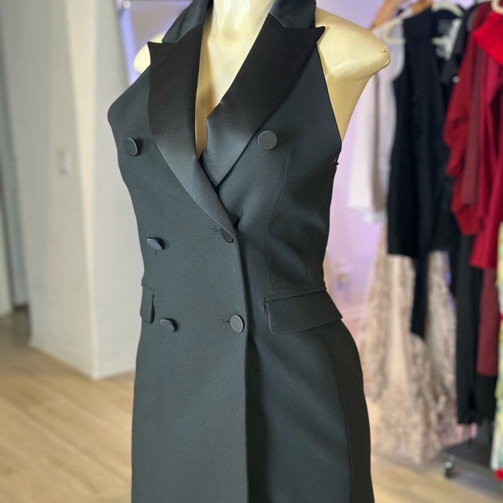 Zara Black Halter Dress with Button Accents